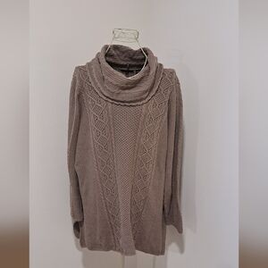 Jeanne Pierre Women's Taupe Knit Cowl Neck Sweater, Size 2X.